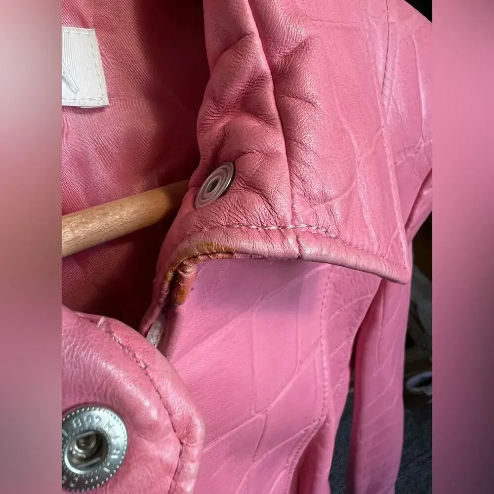 Escada 2/4 vintage RARE pink lamb leather skirt suit jacket set fall unique